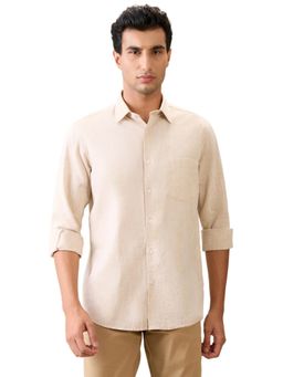 ColorPlus - Regular Fit Brown Cotton Linen Spread Collar Shirt
