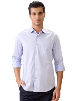 ColorPlus - Regular Fit Blue Cotton Blend Spread Collar Shirt
