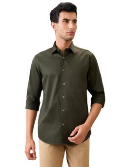 ColorPlus - Regular Fit Dark Green Cotton Blend Spread Collar Shirt
