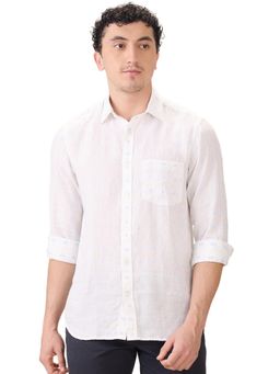 ColorPlus - Regular Fit White Cotton Linen Spread Collar Shirt