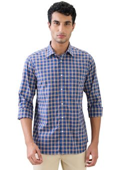 ColorPlus - Regular Fit Dark Blue Pure Cotton Spread Collar Shirt