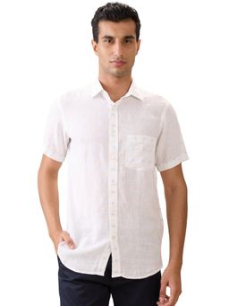 ColorPlus - Regular Fit White Cotton Linen Spread Collar Shirt