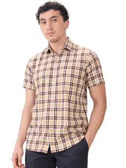 ColorPlus - Regular Fit Brown Pure Cotton Spread Collar Shirt