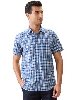 ColorPlus - Regular Fit Blue Pure Cotton Spread Collar Shirt