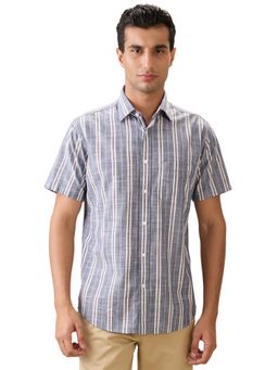 ColorPlus - Regular Fit Dark Blue Pure Cotton Spread Collar Shirt