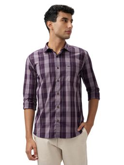 Park Avenue - Slim Fit Checkered Purple Full Sleeve Cotton Blend Shirt