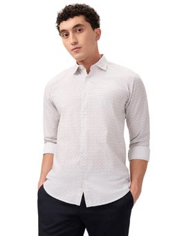 Park Avenue - Slim Fit Printed White Full Sleeve Pure Cotton Shirt