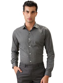 Park Avenue - Slim Fit Printed Dark Green Full Sleeve Pure Cotton Shirt