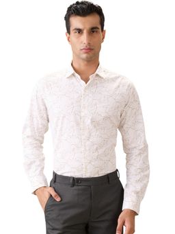 Park Avenue - Slim Fit Printed White Full Sleeve Pure Cotton Shirt