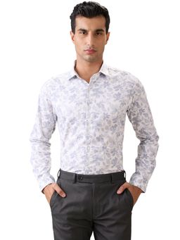 Park Avenue - Slim Fit Printed White Full Sleeve Pure Cotton Shirt