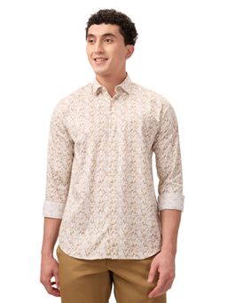 Park Avenue - Slim Fit Printed Beige Full Sleeve Pure Cotton Shirt