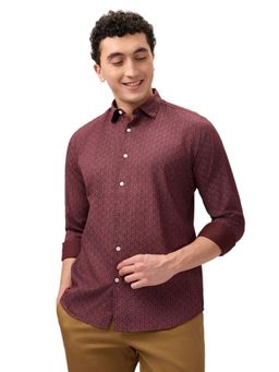 Park Avenue - Slim Fit Printed Maroon Full Sleeve Pure Cotton Shirt