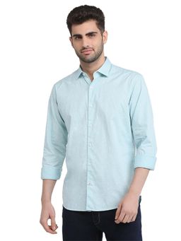 Park Avenue - Slim Fit Printed Aqua Full Sleeve Pure Cotton Shirt