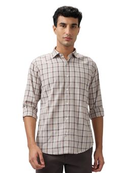 Park Avenue - Slim Fit Checkered Brown Full Sleeve Polycotton Shirt