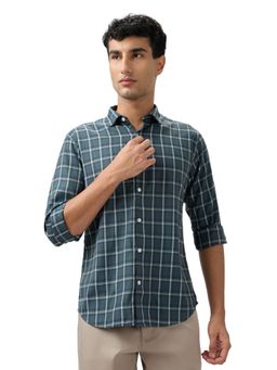 Park Avenue - Slim Fit Checkered Dark Green Full Sleeve Polycotton Shirt