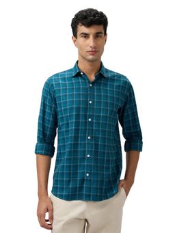 Park Avenue - Slim Fit Checkered Teal Full Sleeve Polycotton Shirt
