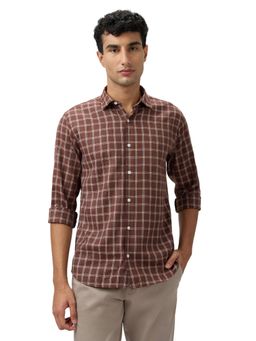 Park Avenue - Slim Fit Checkered Dark Brown Full Sleeve Polycotton Shirt