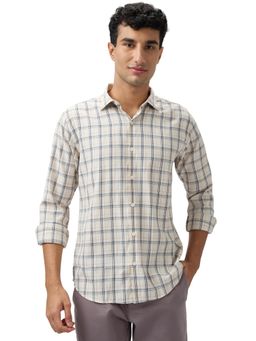 Park Avenue - Slim Fit Checkered Cream Full Sleeve Polycotton Shirt