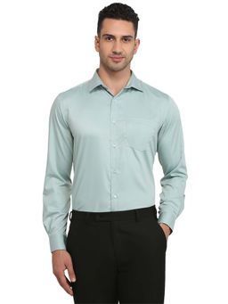 Park Avenue - Regular Fit Green Cotton Blend Semi Cut Away Collar Shirt