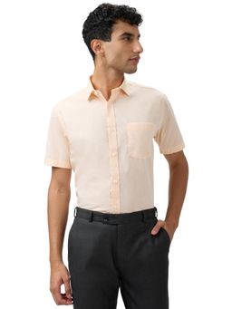 Park Avenue - Regular Fit Striped Peach Half Sleeve Pure Cotton Shirt