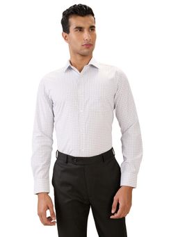 Park Avenue - Slim Fit Checkered White Full Sleeve Polycotton Shirt