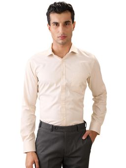 Park Avenue - Slim Fit Self Design Beige Full Sleeve Polycotton Shirt
