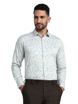 Raymond - Slim Fit Green Pure Cotton Semi Cut Away Collar Shirt