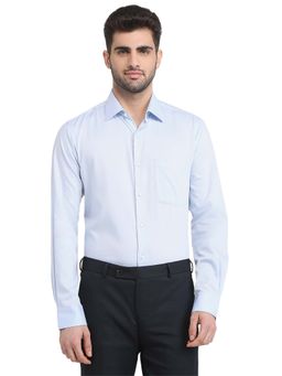 Raymond - Slim Fit Blue Pure Cotton Semi Cut Away Collar Shirt