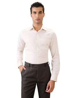 Raymond - Slim Fit Light Brown Pure Cotton Semi Cut Away Collar Shirt