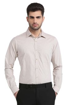 Raymond - Slim Fit Checks Beige Full Sleeve Pure Cotton Shirt