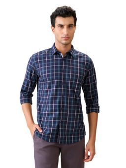 Parx - Slim Fit Dark Blue Pure Cotton Semi Cut Away Collar Shirt
