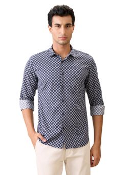 Parx - Slim Fit Dark Blue Pure Cotton Semi Cut Away Collar Shirt