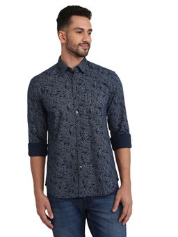 Parx - Slim Fit Dark Blue Pure Cotton Semi Cut Away Collar Shirt