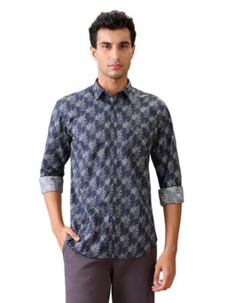 Parx - Slim Fit Dark Blue Pure Cotton Semi Cut Away Collar Shirt