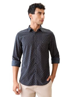 Parx - Slim Fit Navy Blue Pure Cotton Semi Cut Away Collar Shirt