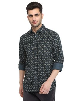 Parx - Slim Fit Dark Green Pure Cotton Semi Cut Away Collar Shirt