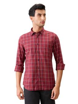 Parx - Slim Fit Dark Red Pure Cotton Semi Cut Away Collar Shirt