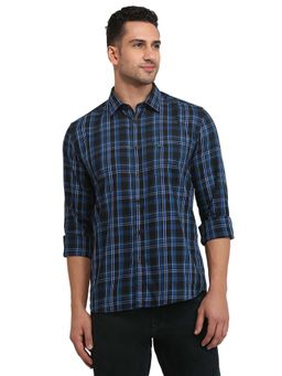 Parx - Slim Fit Dark Blue Pure Cotton Semi Cut Away Collar Shirt