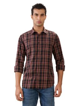 Parx - Slim Fit Dark Brown Pure Cotton Semi Cut Away Collar Shirt