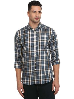 Parx - Slim Fit Blue Pure Cotton Semi Cut Away Collar Shirt