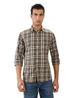 Parx - Slim Fit Brown Pure Cotton Semi Cut Away Collar Shirt