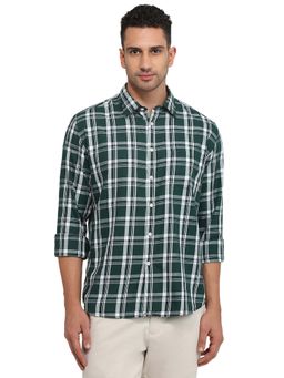 Parx - Slim Fit Green Pure Cotton Semi Cut Away Collar Shirt