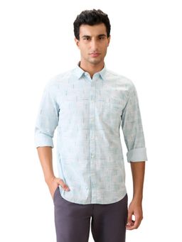 Parx - Slim Fit Blue Pure Cotton Semi Cut Away Collar Shirt