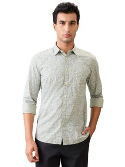 Parx - Slim Fit Green Pure Cotton Semi Cut Away Collar Shirt