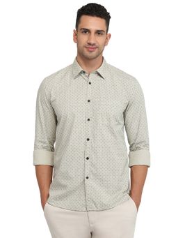 Parx - Slim Fit Green Pure Cotton Semi Cut Away Collar Shirt
