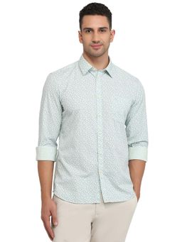 Parx - Slim Fit Green Pure Cotton Semi Cut Away Collar Shirt