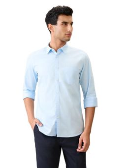 Parx - Slim Fit Blue Pure Cotton Semi Cut Away Collar Shirt