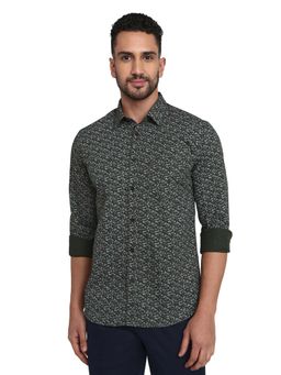 Parx - Slim Fit Green Pure Cotton Semi Cut Away Collar Shirt