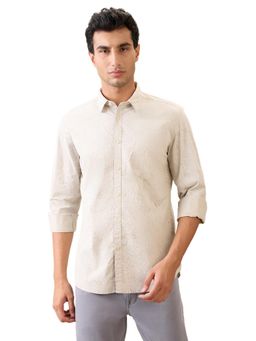 Parx - Slim Fit Beige Pure Cotton Semi Cut Away Collar Shirt