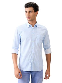 Parx - Slim Fit Blue Pure Cotton Semi Cut Away Collar Shirt